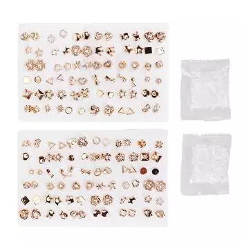 2 упаковки серег-гвоздиков, 72 пары, набор золотых гвоздиков со стразами для девочек, женщин и мужчин