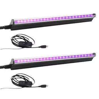 2 упаковки светодиодных УФ-ламп Blacklight UV Bar Stage Blacklight Tube Portable UV Light для флуоресценции 1 Pack чёрный