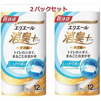 2 упаковки туалетной бумаги Elleair дезодорант плюс 25 м x 12 рулонов x 2 упаковки двойных [Оптовая закупка] (+)