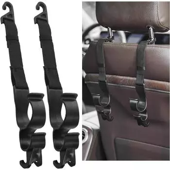 2-упаковочных прочных автомобильных крючка-органайзера на подголовник весом 15 кг - универсальная многоцелевая вешалка для хранения сумок, зонтов и бутылок 2-Pack