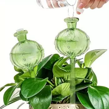 2-упаковочных самополивающихся шара для растений - Легкий уход за кактусами и суккулентами - Прочные стеклянные устройства для полива комнатных и уличных растений multicolour