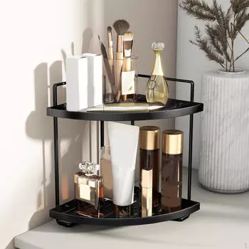 2-уровневая полка для ванной комнаты, экономящая пространство, угловая треугольная маленькая подставка для Black