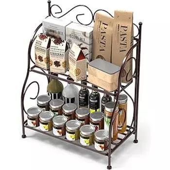 2-уровневая складная полка для специй из кованого и чугуна, органайзер для хранения на кухне, ванной комнате, многоуровневая полка