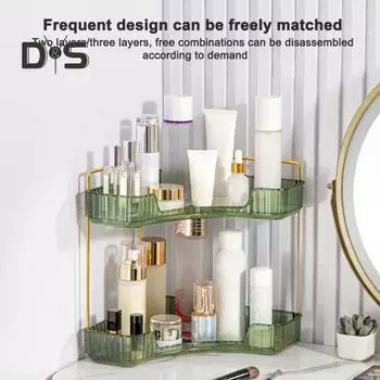 2-уровневая угловая полка для хранения в ванной комнате, высокая стабильность, прочный несущий поднос для духов, стеллаж для хранения косметики, товары для дома Dual Layer шампанского