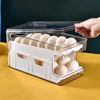 2-уровневый автоматический держатель для яиц, экономящий место, диспенсер для яиц, лоток-органайзер для кухонной столешницы на холодильник белый