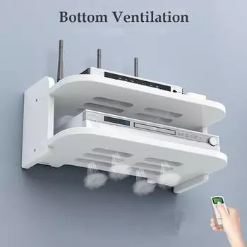 2-уровневый белый настенный стеллаж для хранения вещей без сверления, держатель для ТВ-приставки, настенные полки