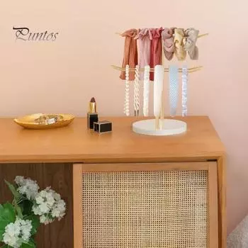 2-уровневый держатель для повязки на голову, органайзер, Т-образный металлический держатель с круглым основанием, подставка для хранения повязок на волосы для девочек, женщин, браслетов белый/золотой