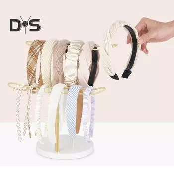 2-уровневый держатель для повязки на голову, органайзер, Т-образный металлический держатель с круглым основанием, подставка для хранения повязок на волосы для девочек, женщин, браслетов белый/золотой