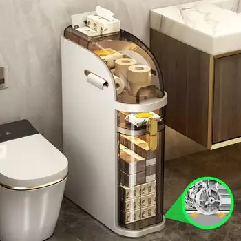 2-уровневый тонкий шкаф для хранения в ванной, узкий шкаф для хранения в ванной, пластиковый водонепроницаемый органайзер для хранения в ванной для небольших помещений Two layers small белый