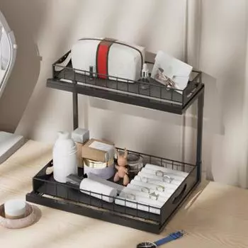 2-уровневый выдвижной держатель для хранения полок, нескользящая конструкция, простая сборка, компактный размер, металлический органайзер, универсальная кухонная стойка для хранения белый