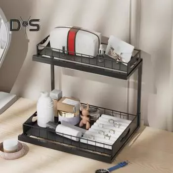 2-уровневый выдвижной держатель для хранения полок, нескользящая конструкция, простая сборка, компактный размер, металлический органайзер, универсальная кухонная стойка для хранения белый