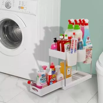 2-уровневый выдвижной стеллаж для хранения вещей, стеллаж для хранения вещей в раковине, с крючками, выдвижной кухонный, для ванной комнаты, двухуровневый ящик для хранения вещей