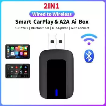 2 в 1 2024 НОВЫЙ беспроводной CarPlay Android Auto беспроводной адаптер Smart Mini AI Box Bluetooth WiFi быстрое подключение универсальный для проводных автомобилей Carplay