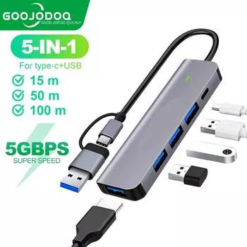 2-в-1 5-портовый USB 3.1 Type-C Высокоскоростной концентратор USB C с концентратором 3.0 2.0 5 Гбит/с TF SD Reader Slot PD для MacBook Pro Air Разветвитель USB C