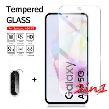 2 в 1 9H закаленное стекло для Samsung Galaxy A36 5G, мягкая пленка для защиты экрана объектива камеры, Sumsung A56 5G A26, sansung sansing, samsong, защитное стекло samsung a36 5g чистый
