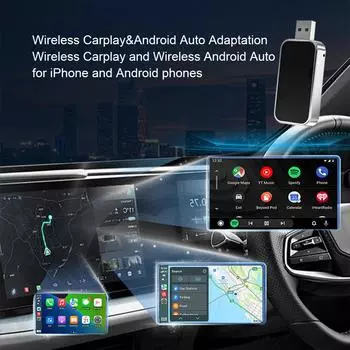 2 в 1 AI Box Mini проводной и беспроводной Carplay Android адаптер Wifi и Bluetooth 5.0 Android Auto Plug and Play чёрный