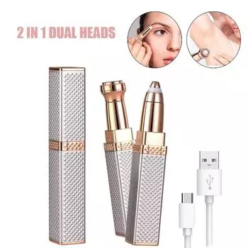 2 в 1 электрическая бритва для губной помады, бровей, подмышек, ног, бикини, триммер для удаления волос, безболезненная зарядка через USB, сухая батарея, женский эпилятор