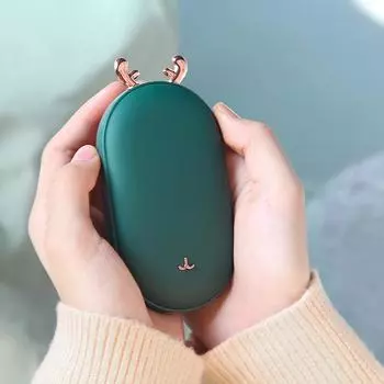 2 в 1 электрическая грелка для рук с дисплеем температуры и регулируемым внешним аккумулятором Карманная грелка для рук Электрический карманный обогреватель Рождественский подарок зелёный