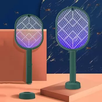 2-в-1 электрическая ловушка для уничтожения комаров, мухобойка, USB-перезаряжаемая ракетка для уничтожения комаров с УФ-лампой, мухобойка для дома серый
