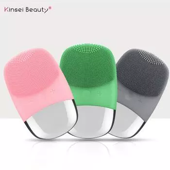 2 в 1 электрическая щетка для очищения лица силиконовая звуковая виброочиститель глубокая очистка пор массаж лица ультратонкая щетка для лица розовый