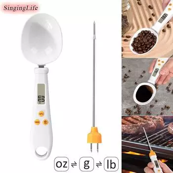 2 в 1 электронные кухонные весы 500 г/0,1 г ЖК-дисплей мерная ложка весы ложка для взвешивания муки соуса пищевой термометр измерительные инструменты белый