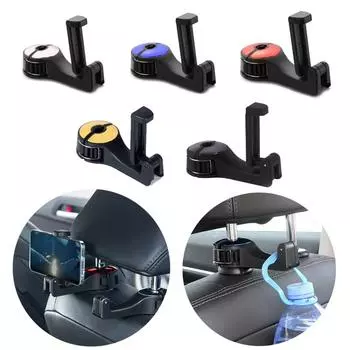 2 в 1 Автомобильный подголовник скрытый крючок с держателем для телефона Вешалка для спинки автомобильного сиденья Портативный крючок для хранения Держатель для телефона Автомобильный зажим для крепления чёрный