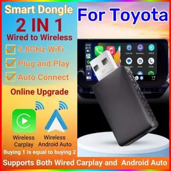 2 в 1 беспроводной Android Auto адаптер Carplay беспроводной смарт мини-бокс для Toyota RAV4 Camry Corolla Crown Highlander Tacoma Prius чёрный