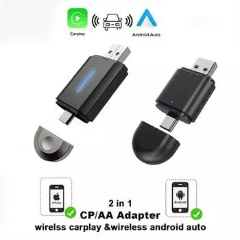 2 в 1 беспроводной CarPlay Android Auto Apple Carplay адаптер Mini AI Box Plug And Play WiFi USB Type C соединение Автомобильные аксессуары белый