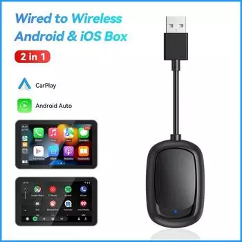2 в 1 беспроводной CarPlay Android Auto адаптер беспроводной Car play Ai Box USB Dongle для Apple iPhone Android Phone Auto Connect чёрный