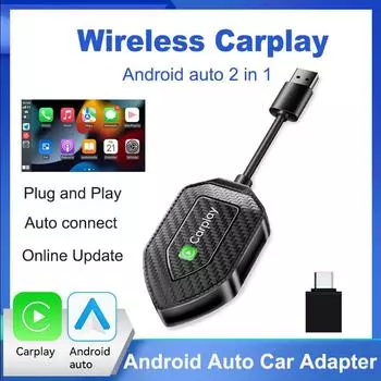 2 в 1 беспроводной CarPlay Android Auto беспроводной адаптер Smart Mini Box Plug And Play WiFi быстрое подключение универсальный для Nissan Toyota чёрный
