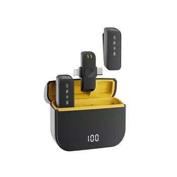 2 в 1 беспроводной петличный микрофон с двумя микрофонами, шумоподавлением и передачей на большие расстояния чёрный