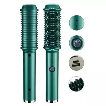 2 в 1 беспроводной выпрямитель для волос щетка для завивки для женщин отрицательные ионы анти ожоги расческа зубцы быстрый нагрев USB перезаряжаемый зелёный