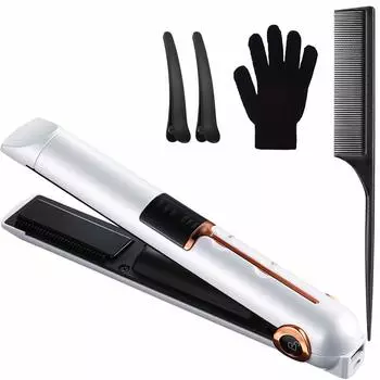 2 в 1 беспроводной выпрямитель для волос, щипцы для завивки, утюжок со светодиодным дисплеем, быстрый нагрев, зарядка через USB, 3 температурных режима, инструмент для укладки волос белый
