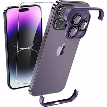 2 в 1 безрамочный силиконовый бампер со стеклянным защитным чехлом для экрана для iPhone 15 14 13 12 Pro Max Plus 15Pro I Phone 14Pro Cover Case & Screen Protector&For iPhone 15 Pro синий