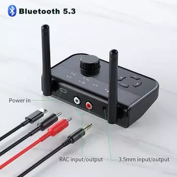 2 в 1 Bluetooth 5,3 приемник-передатчик 3,5 мм AUX RCA разъем музыкальный аудио адаптер для компьютерных наушников динамики чёрный