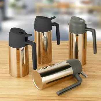 2 в 1 бутылка-диспенсер для масла для кухни 360/430/500 мл, распылитель масла из нержавеющей стали с двумя насадками, распылитель масла для барбекю, приготовления пищи, гриля, салатов, выпечки L серый