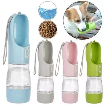 2 в 1 бутылка для воды для собак, диспенсер для кошачьей еды, портативная многофункциональная поилка для маленьких и больших собак, товары для путешествий на открытом воздухе, щенков чихуахуа 258 ml water 200 ml food зелёный