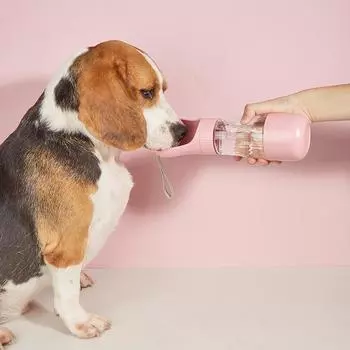 2 в 1 бутылка для воды для собак маленьких и больших собак, кошек, портативная миска для питья и еды для щенков, товары для французских бульдогов 330ML зелёный