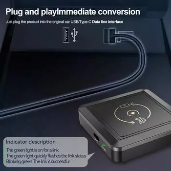 2-в-1 CarPlay и Android Auto беспроводной адаптер Plug and Play Car Ai Box Car проводной беспроводной ключ для VW Hyundai Toyota Honda чёрный