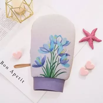 2 в 1 Цветочные перчатки для ванны Двусторонние перчатки для ванны Отшелушивающие перчатки для очищения тела Перчатка-скраб для женщин