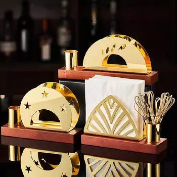 2 в 1 держатель для салфеток из нержавеющей стали, трубка для зубочисток, позолоченное хранилище для салфеток, полка для салфеток из орехового металла, стойка для демонстрации столовых приборов