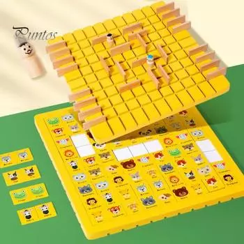 2-в-1 детская шахматная настольная игра для 2-4 игроков, логическое мышление, настольная деревянная головоломка с животными и фруктами, шахматная стратегическая игра, развивающая игрушка для малышей и мальчиков A