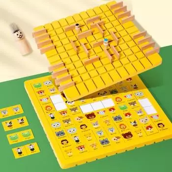 2-в-1 детская шахматная настольная игра для 2-4 игроков, логическое мышление, тренировка, настольная деревянная головоломка с животными и фруктами, шахматная стратегическая игра, обучающая игрушка