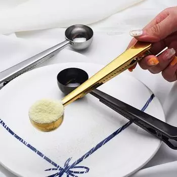 2 в 1 Длинная ручка Кофейная ложка из нержавеющей стали Многофункциональная мерная ложка для кофейных зерен Молоко Сухое молоко Мука Ложка с зажимом серебряный