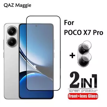 2 в 1 Для POCO X7 Pro Стекло Полное покрытие Защитное стекло для экрана Закаленное стекло + Пленка для объектива камеры POCO X7 Pro