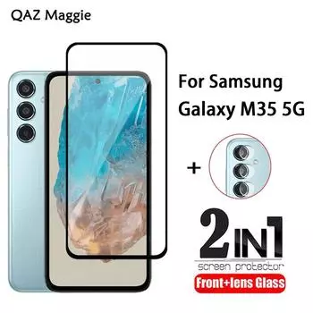 2 в 1 Для Samsung Galaxy M35 5G Стекло Полное покрытие Защитная пленка для экрана Закаленное стекло + Пленка для объектива камеры Samsung Galaxy M35 5G