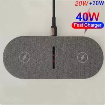 2 в 1 двойное беспроводное зарядное устройство 40 Вт для iPhone 15 14 13 12 11 XS XR X 8 Airpods 3 Pro Samsung S23 S22 S21 Двойная быстрая зарядная панель