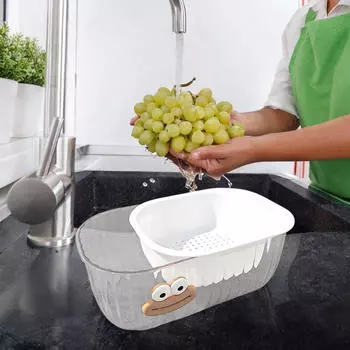 2 в 1 двухслойный фильтр, многофункциональный кухонный дуршлаг, сливная емкость, для фруктов и овощей белый
