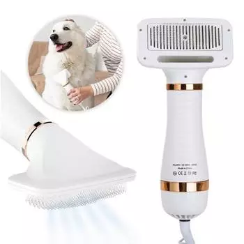 2-в-1 фен-щетка для домашних животных 300 Вт портативный фен-расческа для собак с регулируемой температурой бесшумный US Plug белый