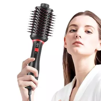 2-в-1 фен-щетка с отрицательными ионами, керамический титановый цилиндр, фен для защиты от вьющихся волос, выпрямитель для волос с горячим воздухом, инструмент для женщин и девочек L US Plug